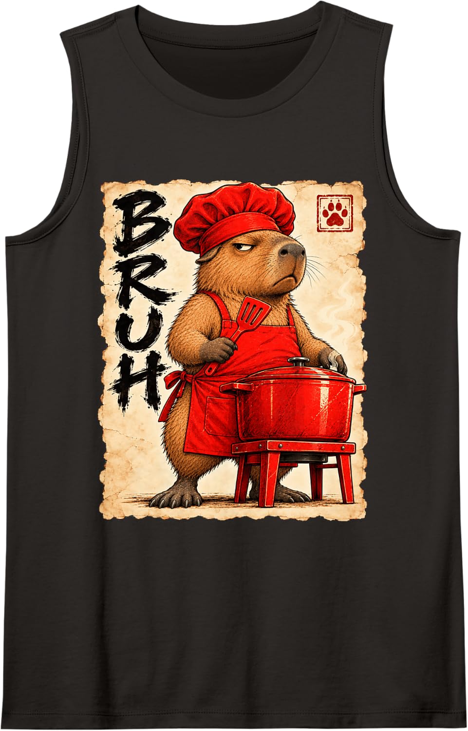 Chef Chef Bruh Anime Kawaii Otaku Japanese Capybara Sleeveless Tank Top - Black