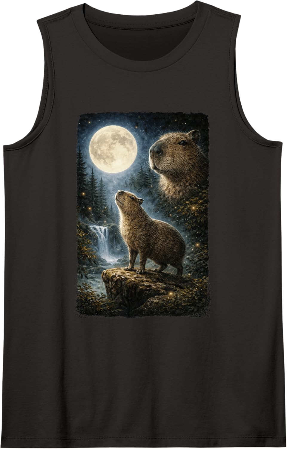 Funny Capybara Howling at The Moon Sleeveless Tank Top - Black