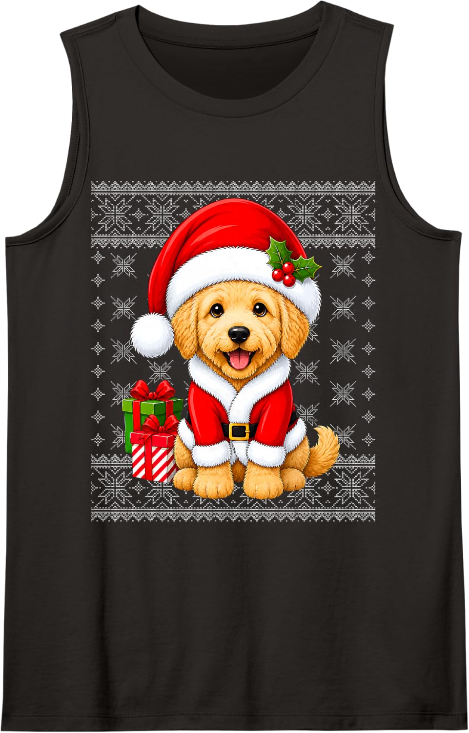 Goldendoodle Dog Christmas Santa Costume Ugly Sweaters Xmas Sleeveless Tank Top - Black