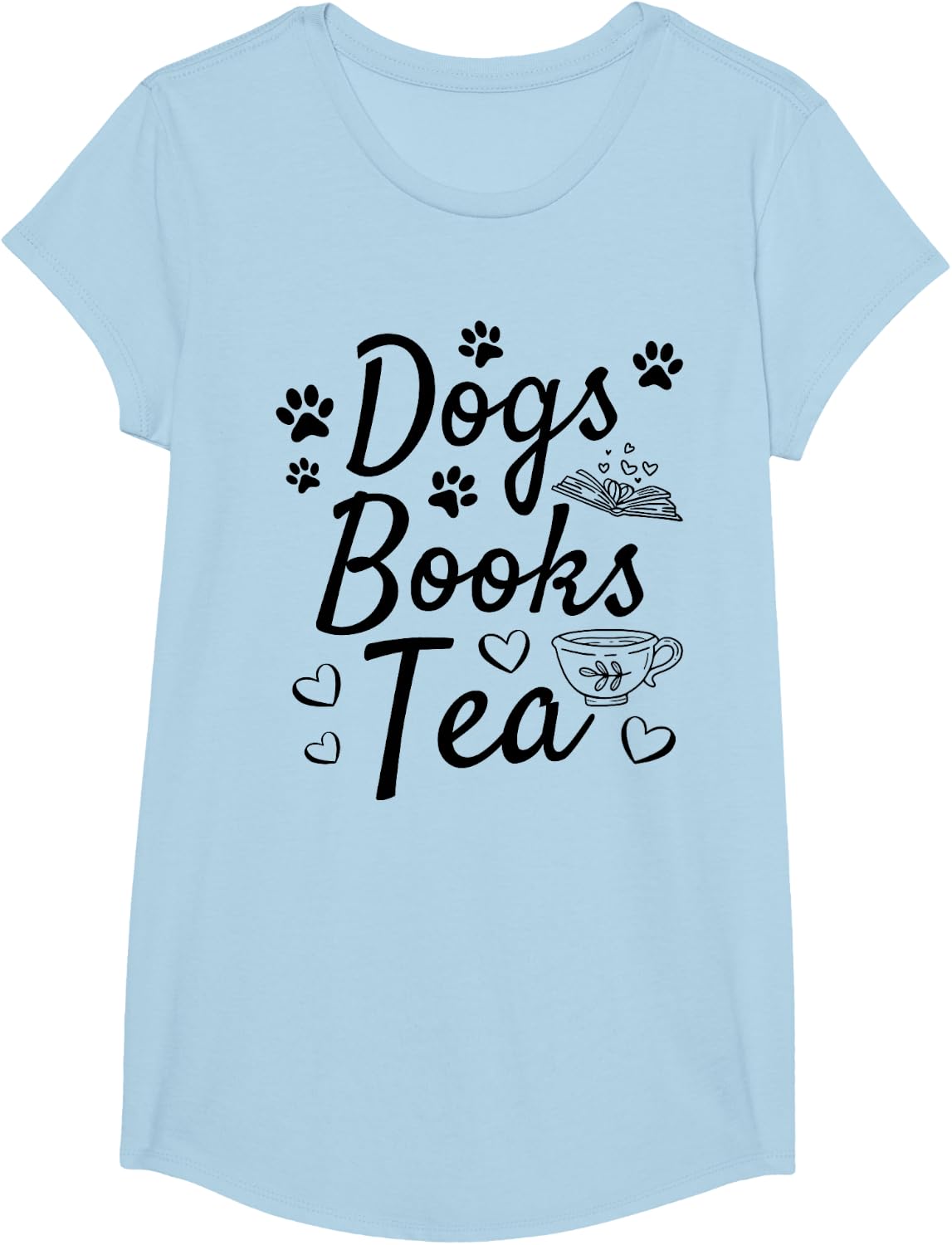 Dogs Books Tea Book Reading Books Dog Owner Book Lover T-Shirt - Girls Baby Blue
