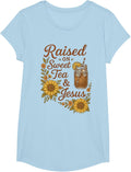 Boho Country Raised on Sweet Tea and Jesus Vintage Cowgirl T-Shirt - Girls Baby Blue