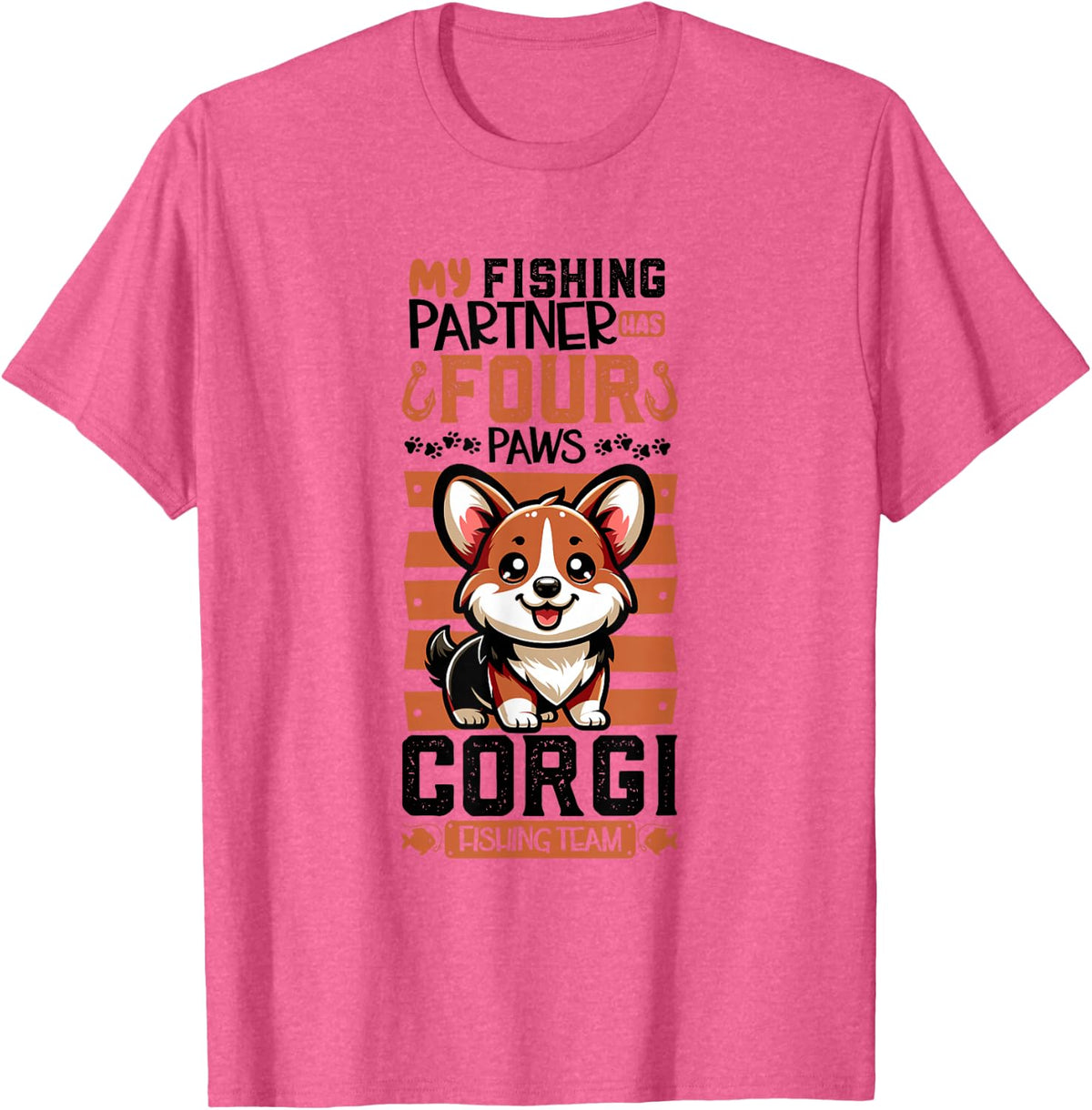 Fishing and Pembroke Welsh Corgi T-Shirt - Pink Heather