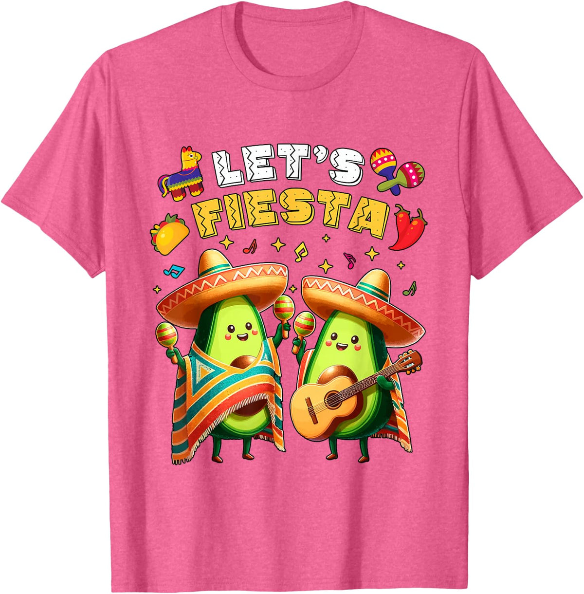 Lets Fiesta Poncho Avocado Funny Cinco de Mayo Mexican Party T-Shirt - Pink Heather