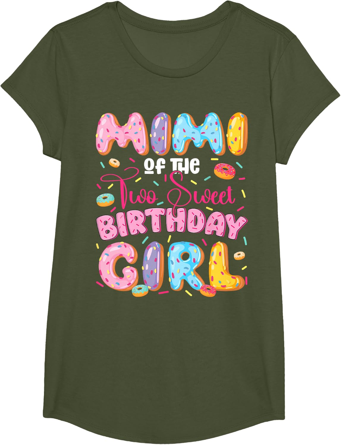 Mimi of The Two Sweet Birthday Girl Donut 2nd Birthday T-Shirt - Girls Olive Green