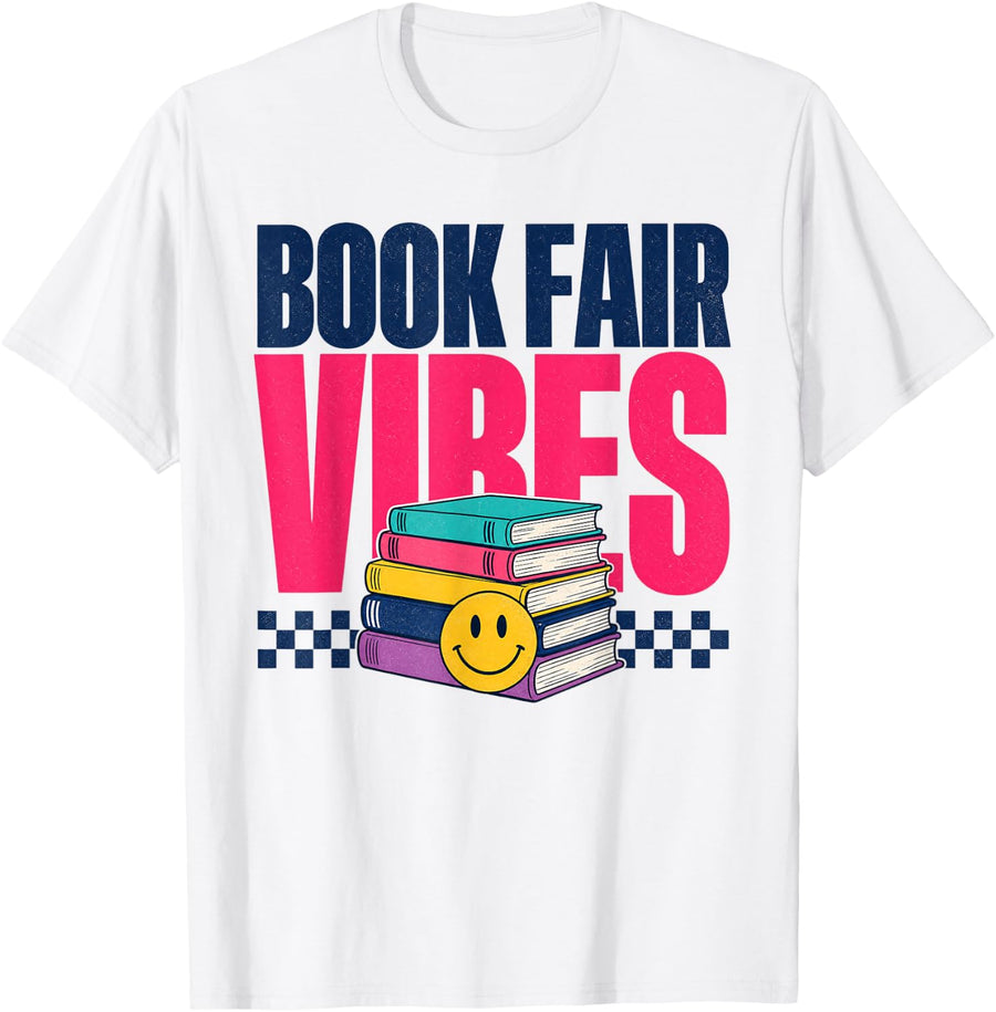 Book Fair Vibes Retro Librarian Teacher Book Lover Reading T-Shirt - White