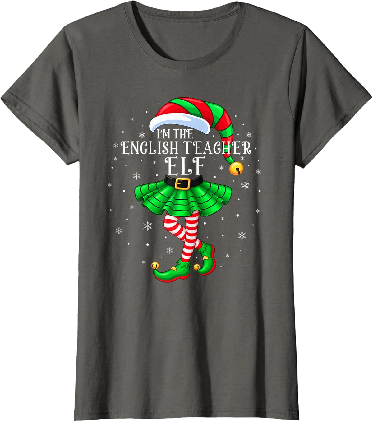 Family Matching Men I'm The English Teacher Elf Christmas T-Shirt - Asphalt Grey