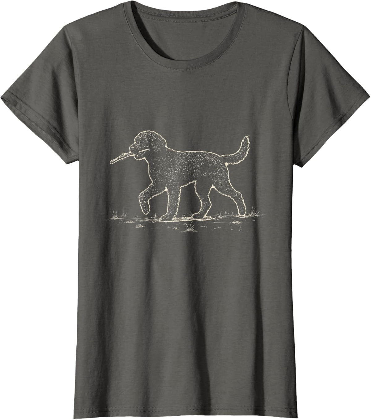 Vintage Goldendoodle Stick Ink Drawing Doodle Mom T-Shirt - Asphalt Grey