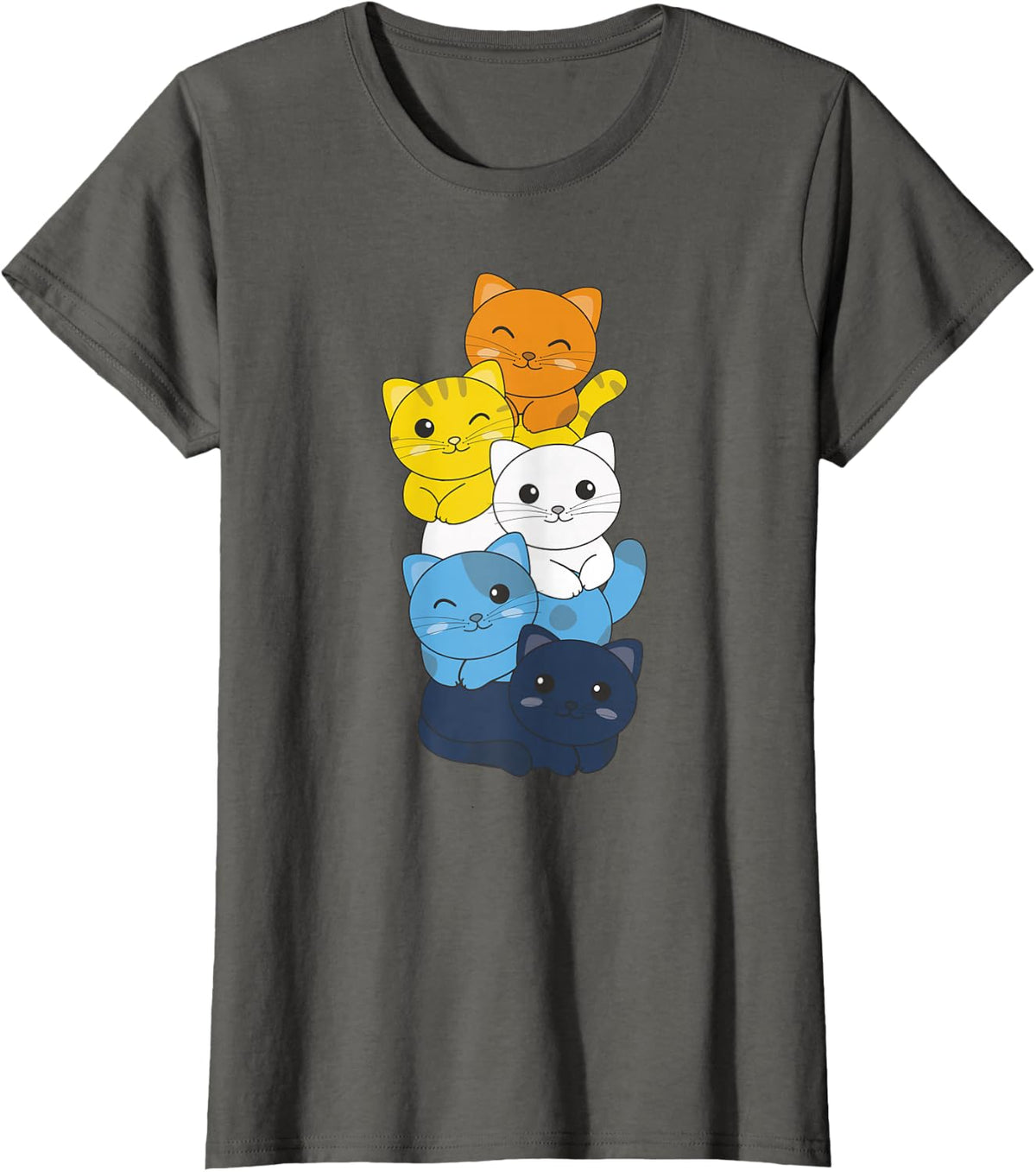 aroace Flag Pile Pride LGBTQ Cats cute aroace cat T-Shirt - Asphalt Grey