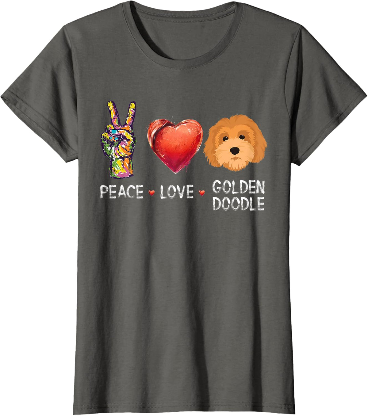 peace love Goldendoodle gift for men women kids doodle dog T-Shirt - Asphalt Grey