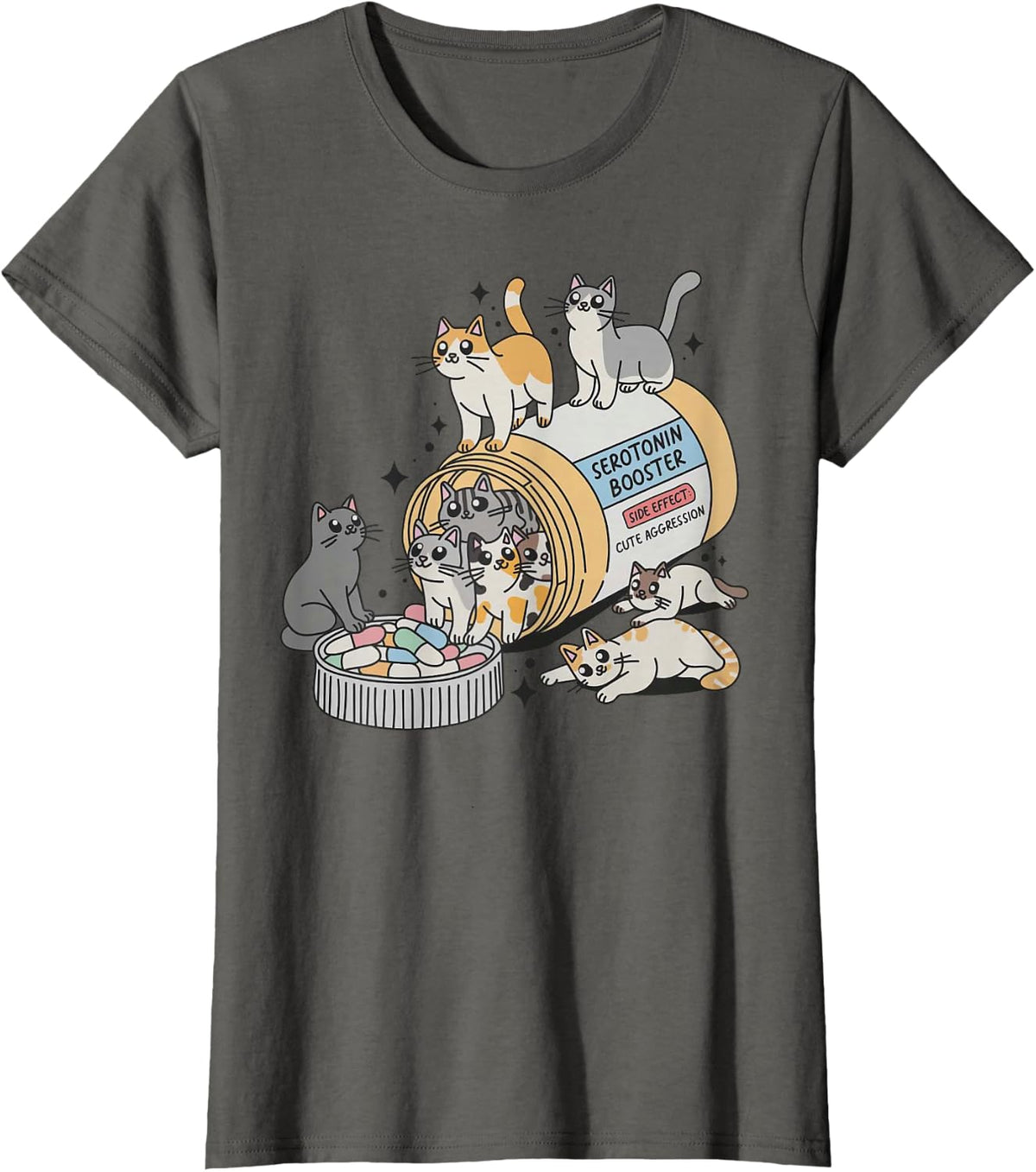 Serotonin Booster Cats Side Effect Cute Aggression Funny Cat T-Shirt Tee - Asphalt Grey