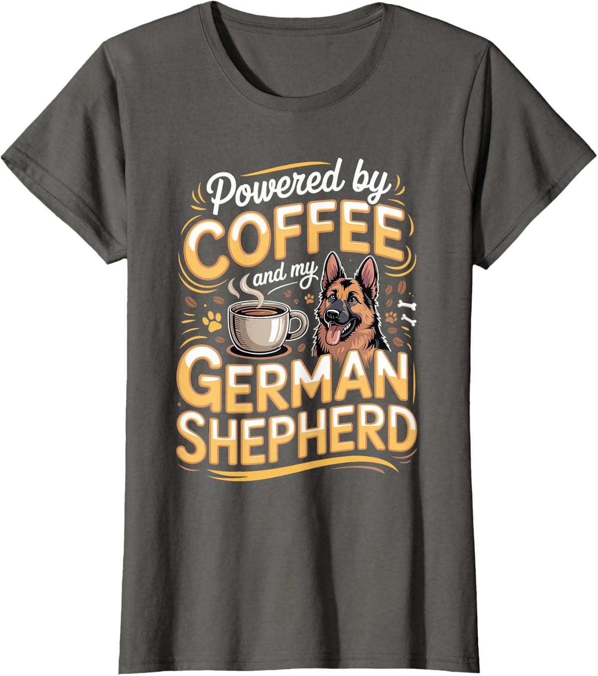 Powered by Coffee and My German Shepherd GSD T-Shirt - Asphalt Grey
