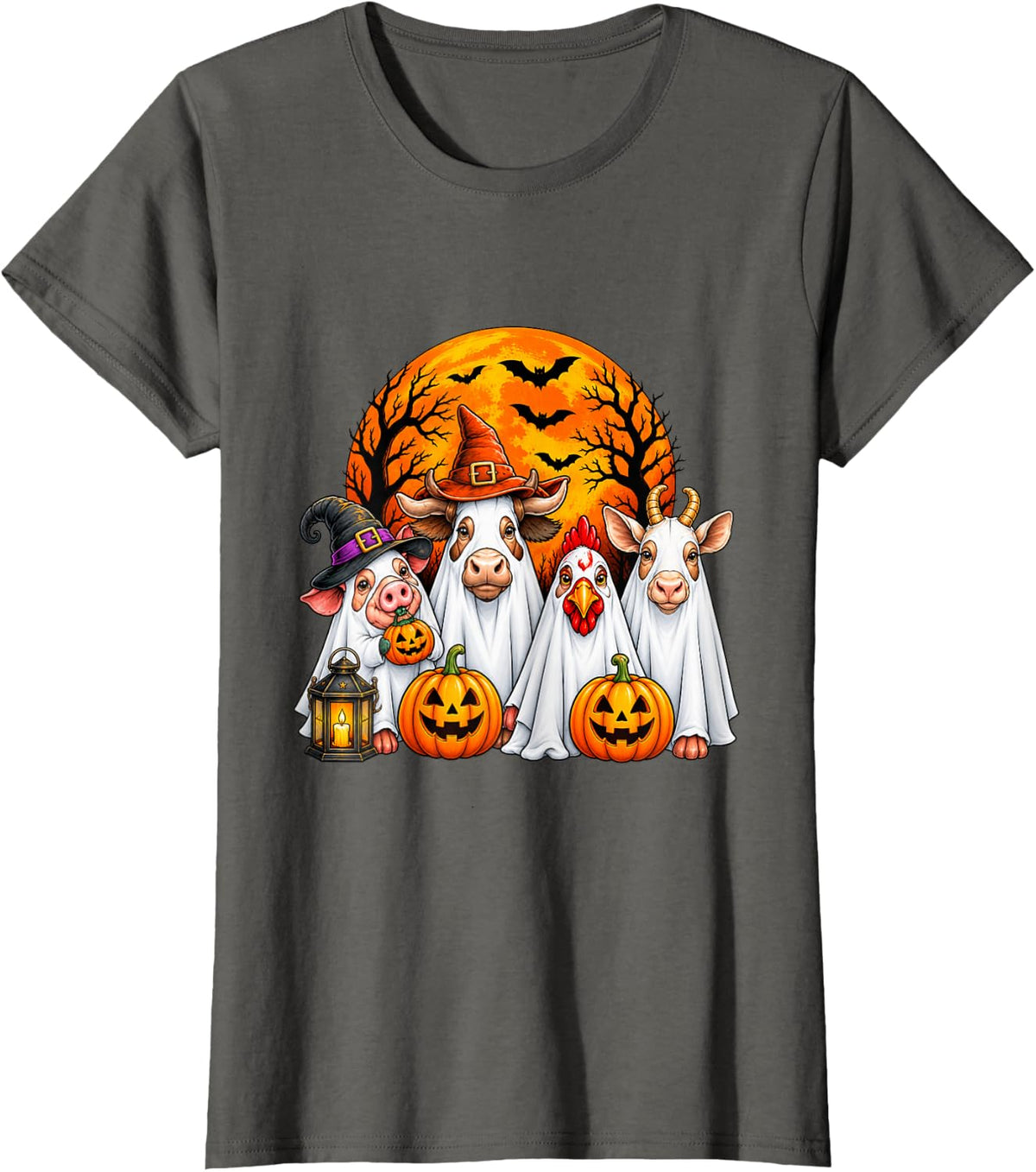 Funny Farm Animals Ghost Costume Halloween T-Shirt - Asphalt Grey