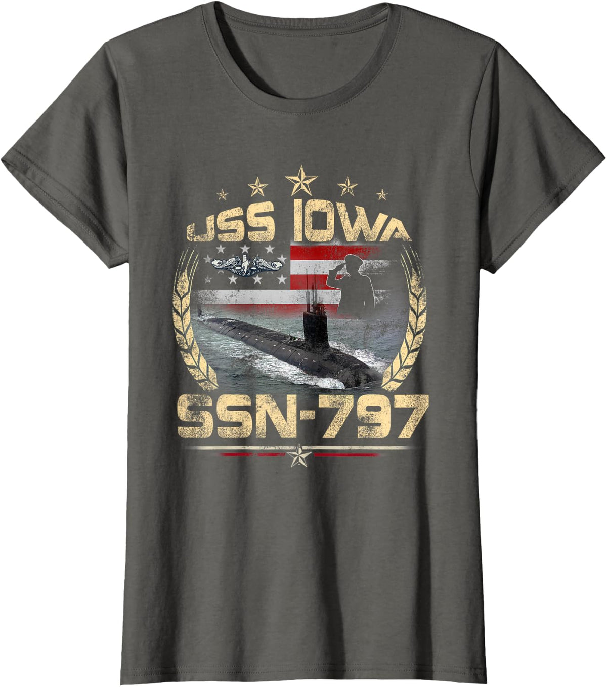 USS Iowa SSN-797 USA Flag Submarine Veteran Patriotic Father T-Shirt - Asphalt Grey