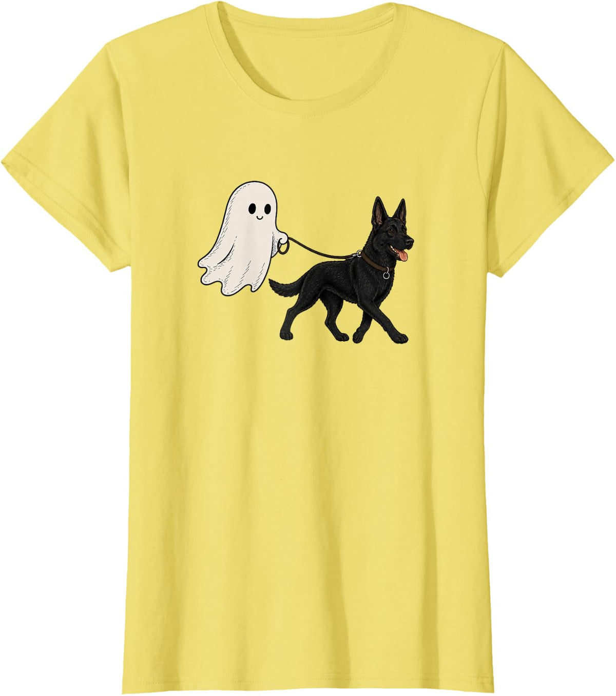 Black German Shepherd Halloween T-Shirt - Lemon Yellow