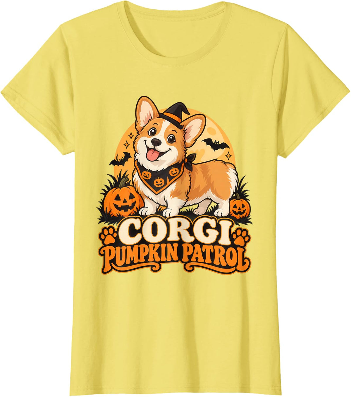 Pembroke Welsh Corgi Spooky Autumn T-Shirt - Lemon Yellow