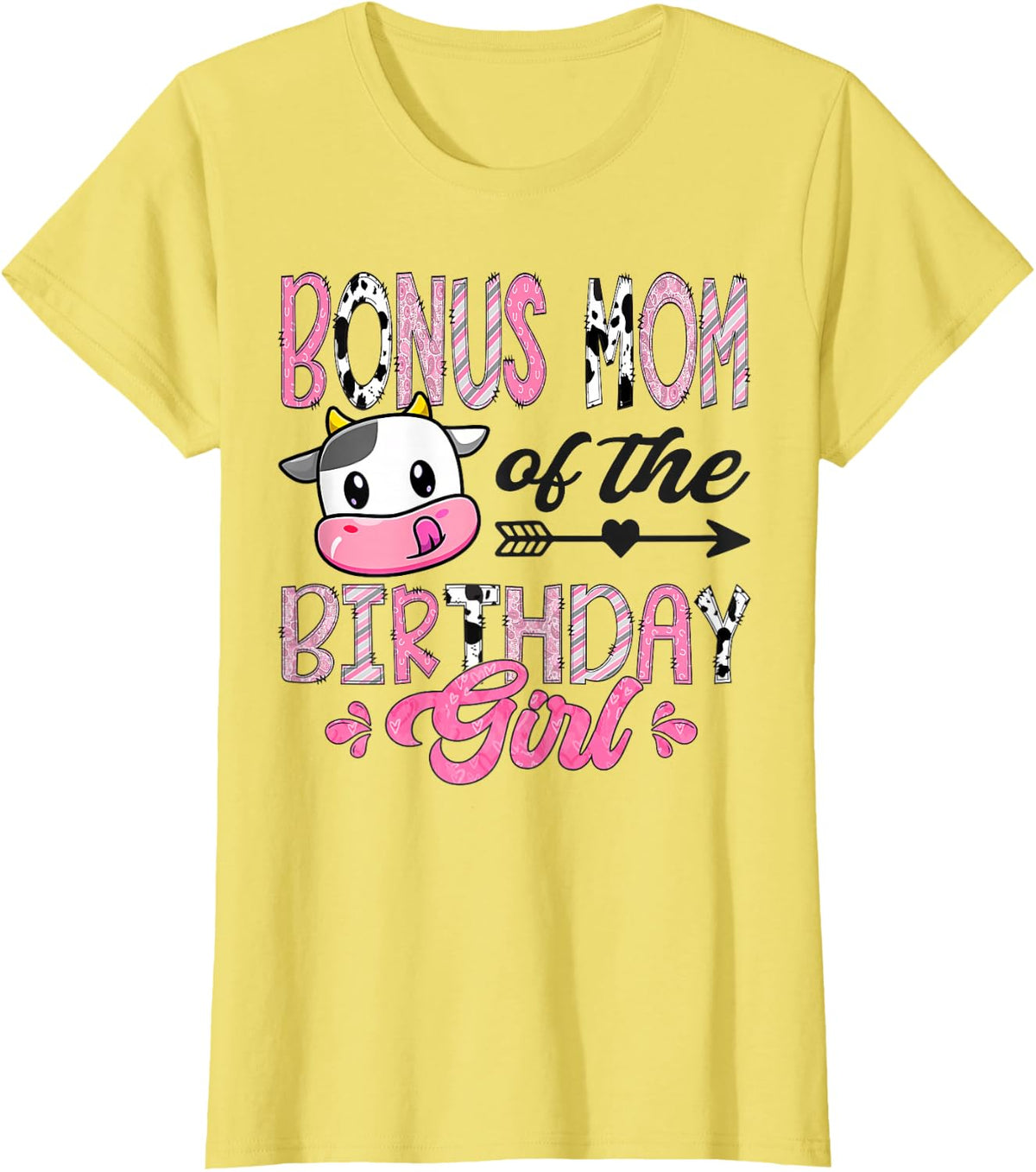 Bonus Mom of The Birthday Girl Cute Farm Cow 1st Birthday T-Shirt - Lemon Yellow