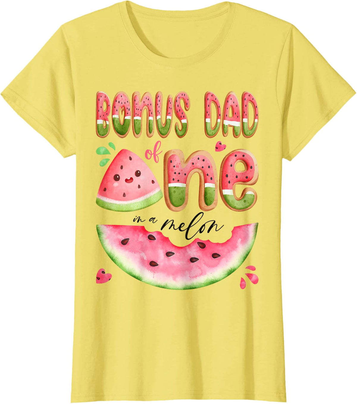 Bonus Dad of One in A Melon 1st Birthday Girl Watermelon T-Shirt - Lemon Yellow