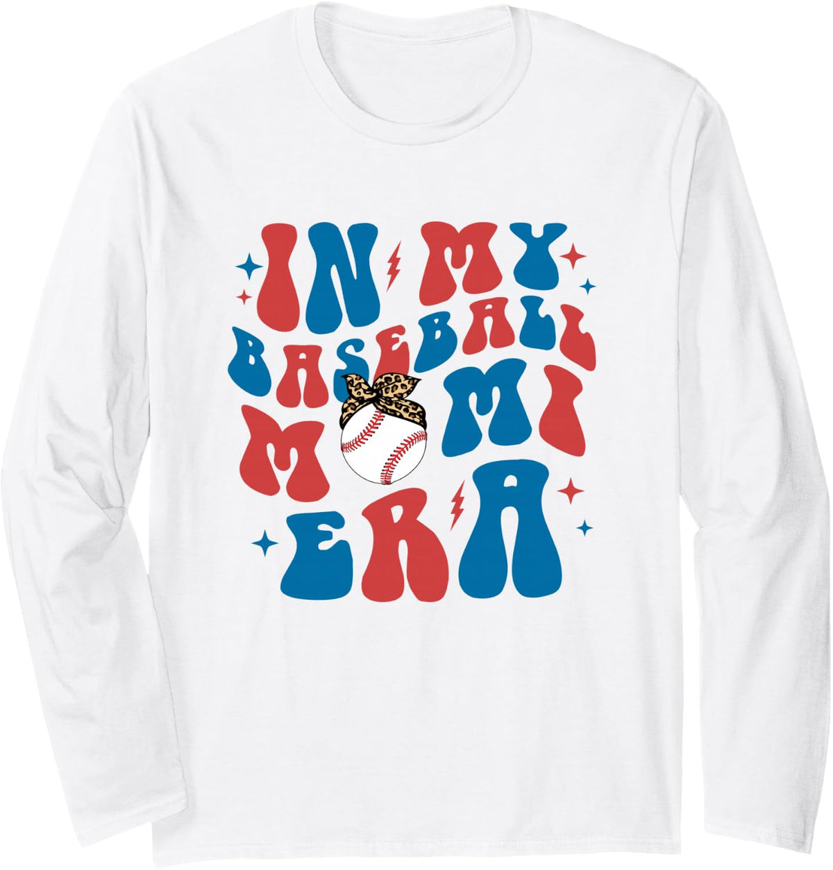 in My Baseball Mimi Era Groovy Cute Mother's Day Leopard Long Sleeve T-Shirt - Adult Unisex White