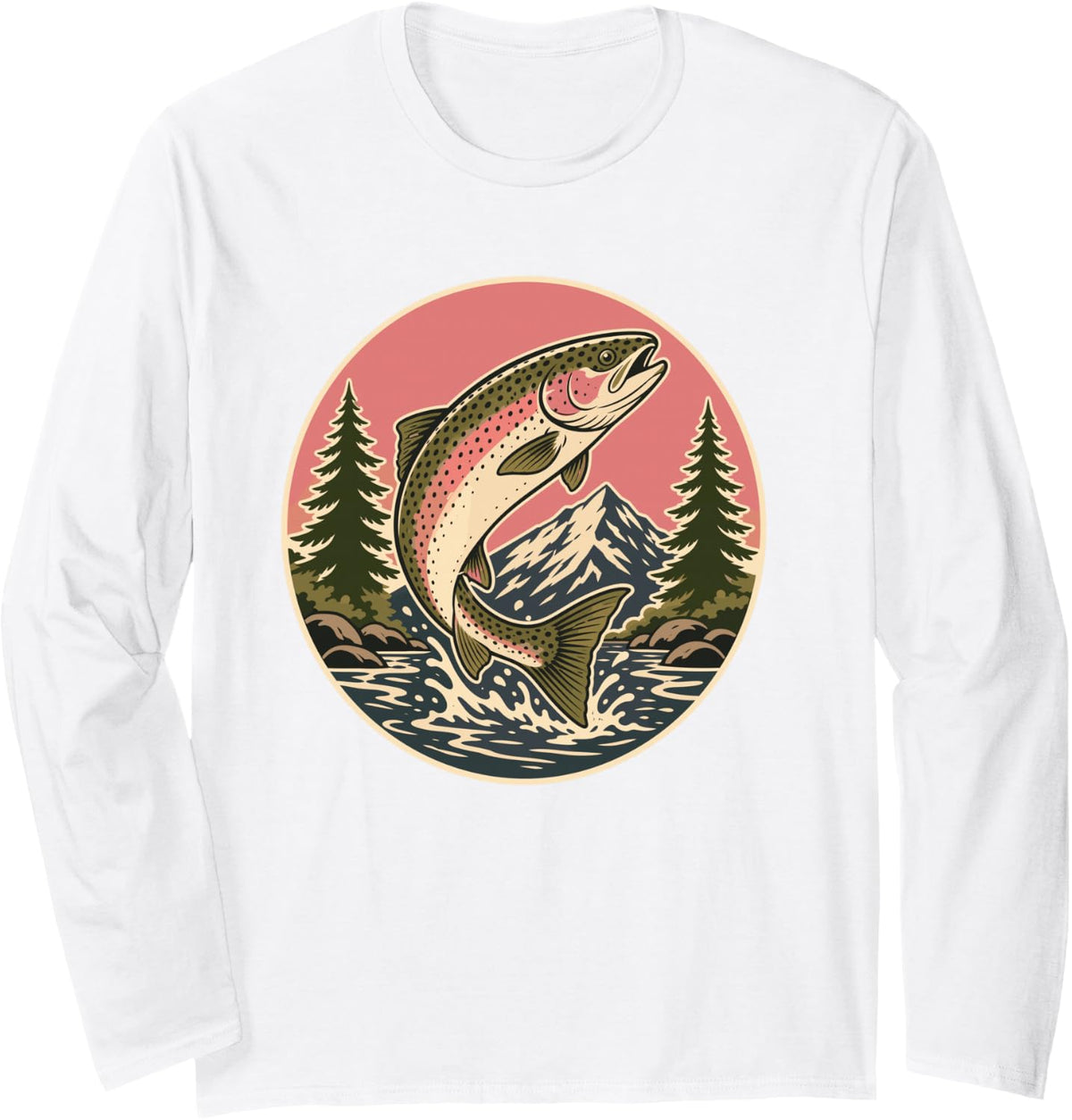 Rainbow Trout Fishing Mountain Stream Long Sleeve T-Shirt - Adult Unisex White