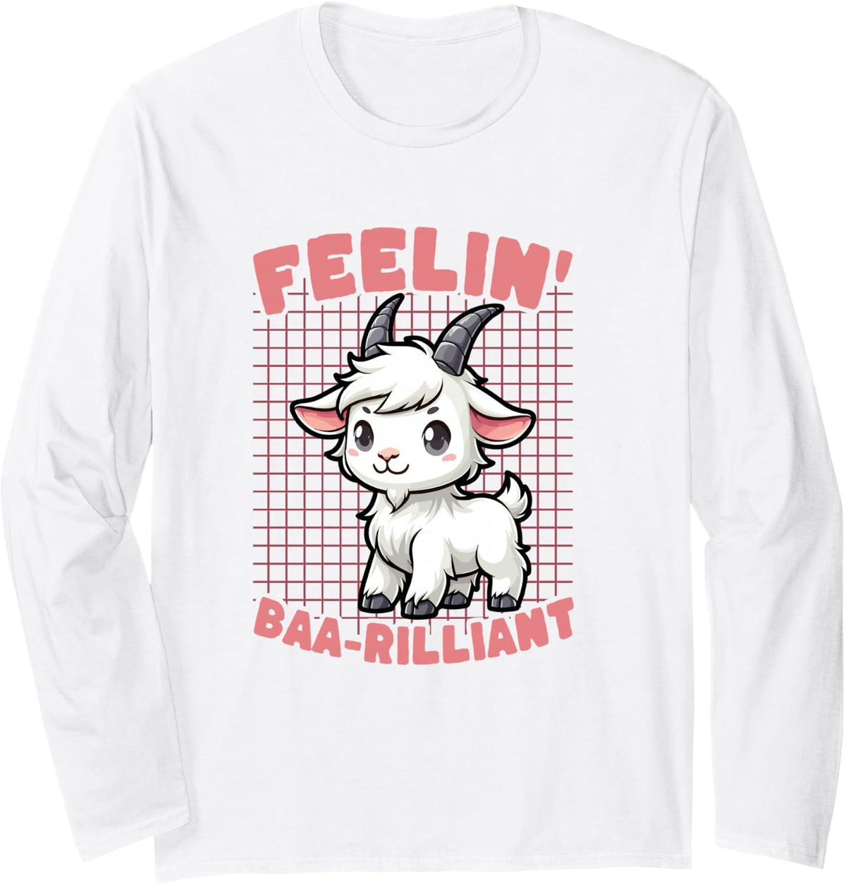 Feelin' Baa-Rilliant Cute Baby Goat Pun Long Sleeve T-Shirt - Adult Unisex White