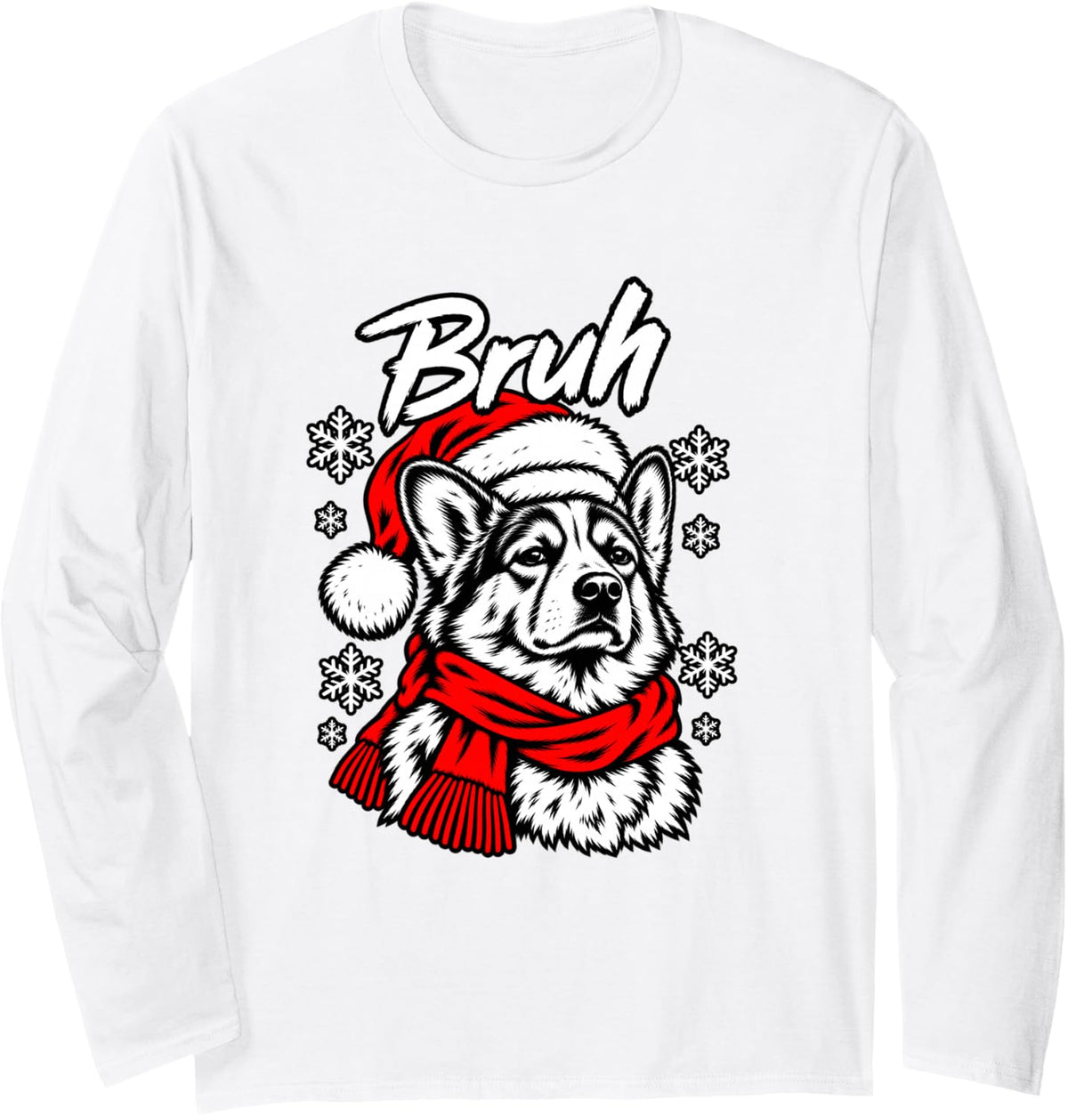 Bruh Unamused Pembroke Welsh Corgi Christmas Dog Tee Long Sleeve T-Shirt - Adult Unisex White
