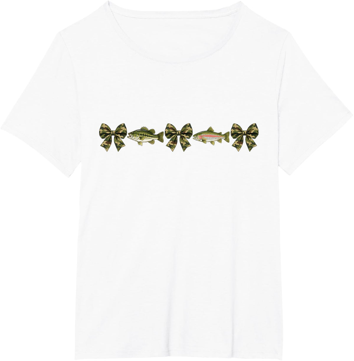 Camo Bows Bass Trout - Fishing T-Shirt - White