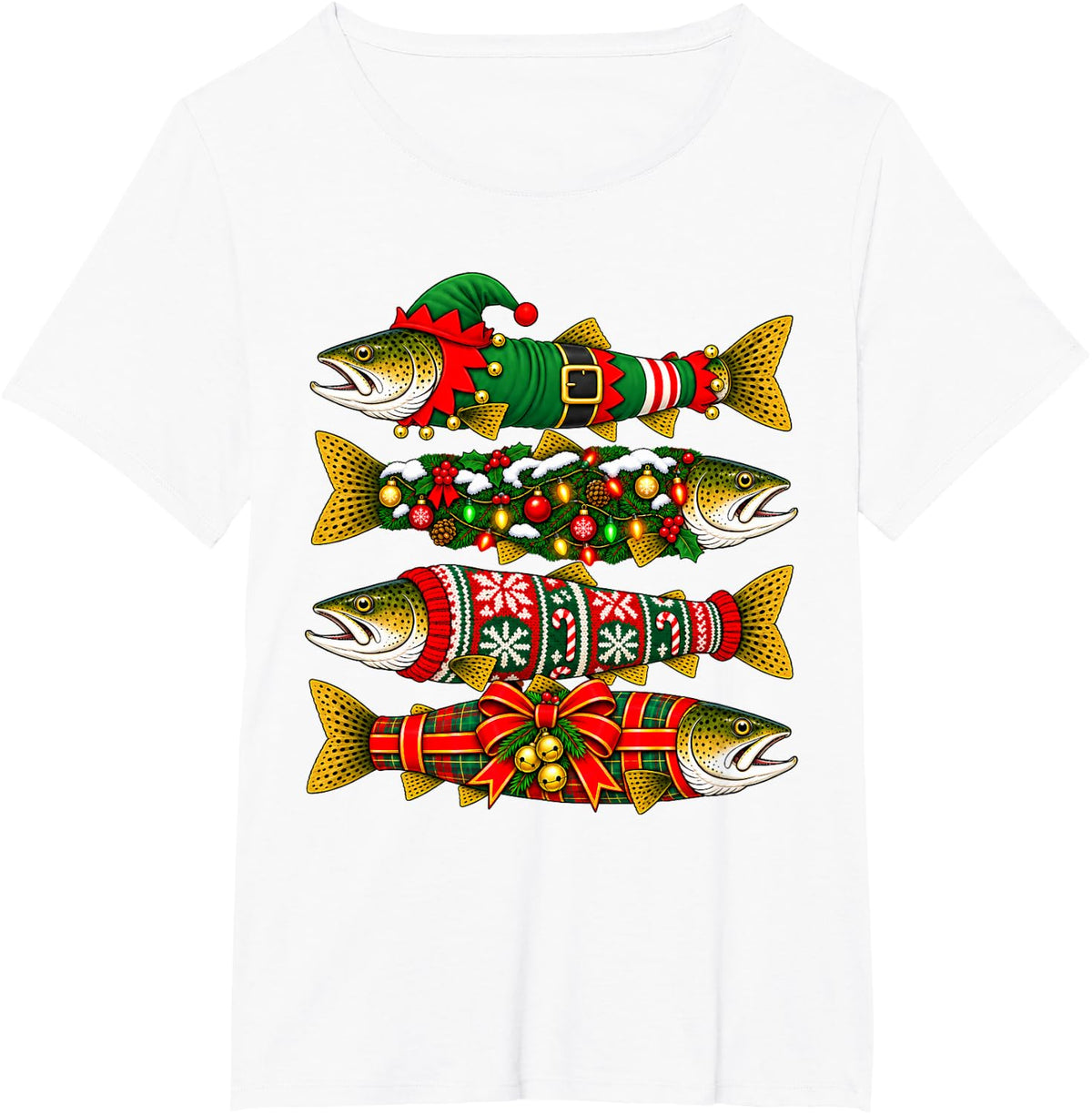 Christmas Trout Fish Funny Fishing Holiday Fisherman T-Shirt - White