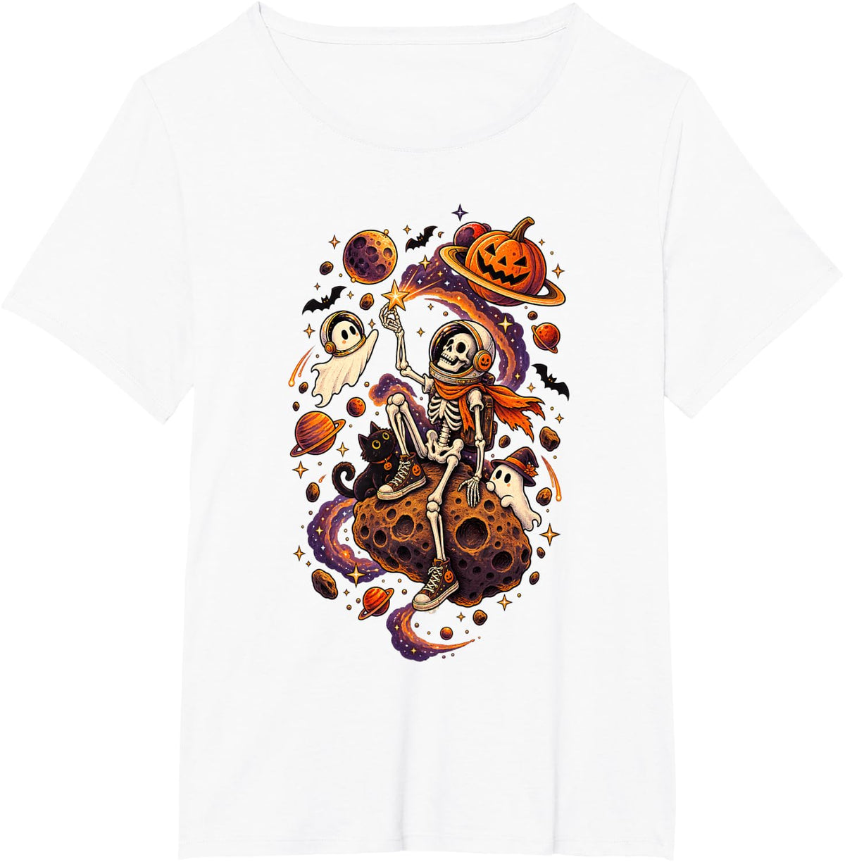 Skeleton Astronaut Space Halloween for Men Women T-Shirt - White