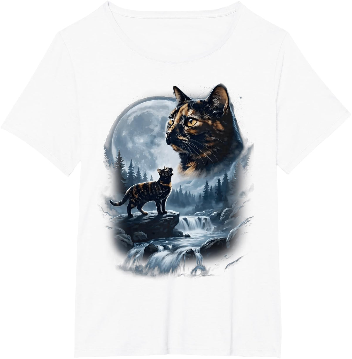 Tortoiseshell Cat Howling at Moon 90's Retro Cat Lover T-Shirt - White