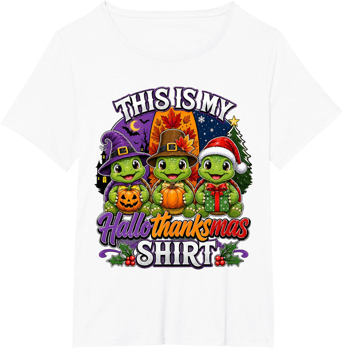 This is My Hallothanksmas Turtle Halloween Thanksgiving Xmas T-Shirt - White