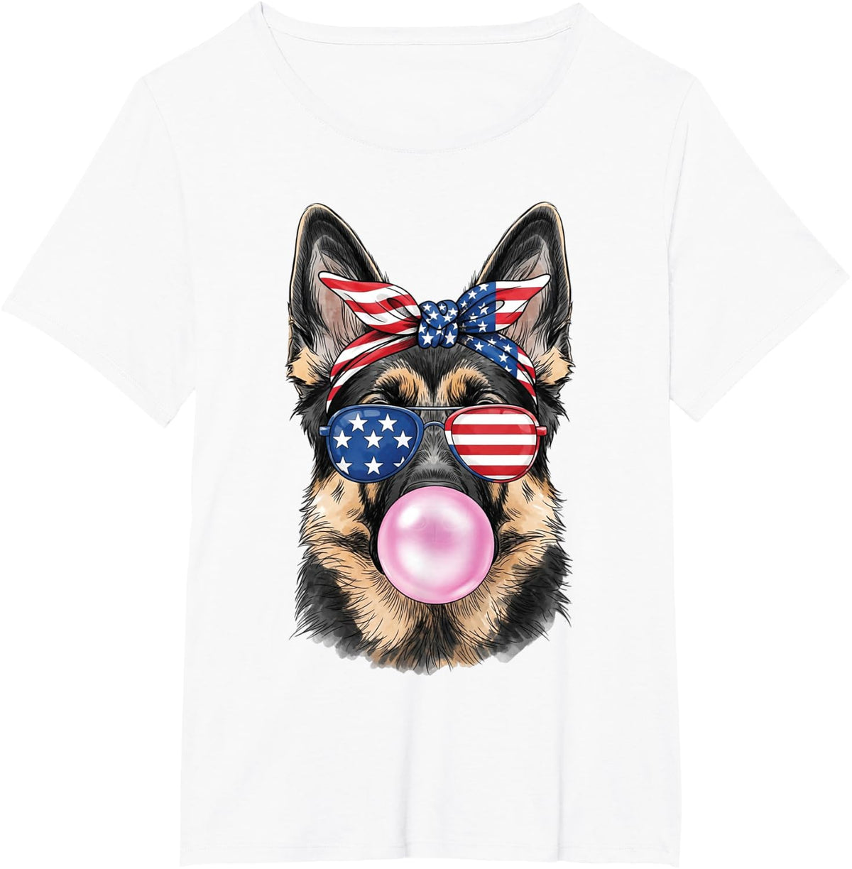 Patriotic German Shepherd Dog American Flag 4th of July Girl T-Shirt - White