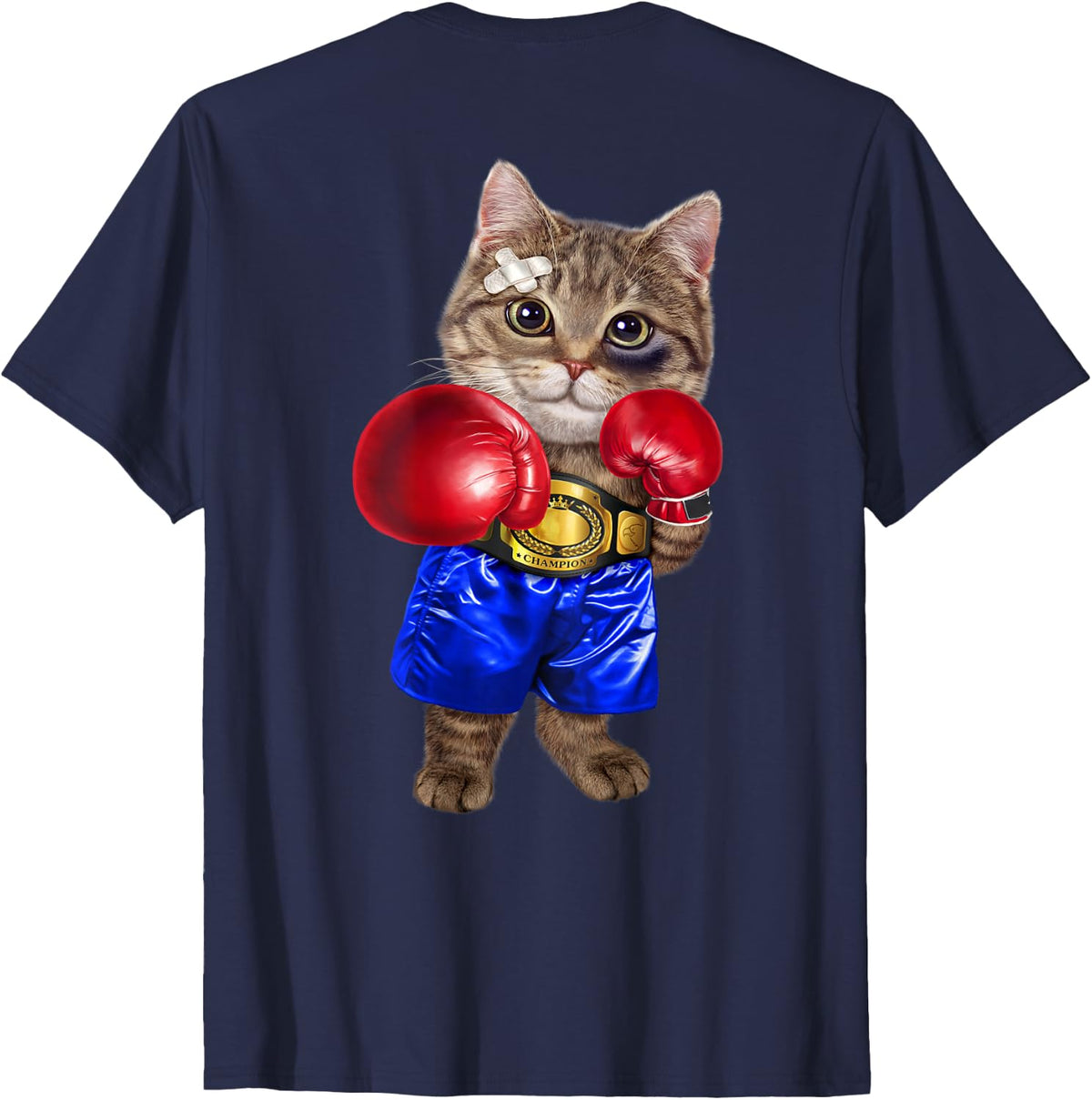 Boxer Tabby Cat Boxing Champion Fighter T-Shirt for Men Women Kids - Navy Blue
