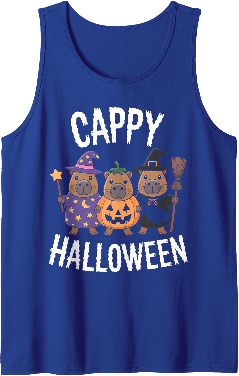 Cappy Halloween Cute Capybaras Witch Pumpkin Costume Humor Sleeveless Tank Top - Royal Blue