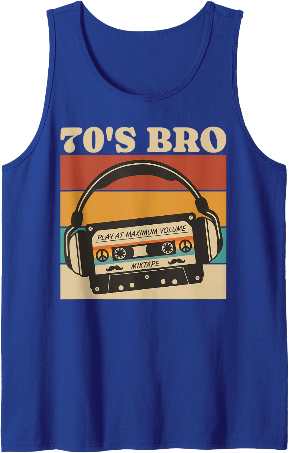 70s Bro Retro Cassette Tape Headphones Music Lover Sleeveless Tank Top - Royal Blue