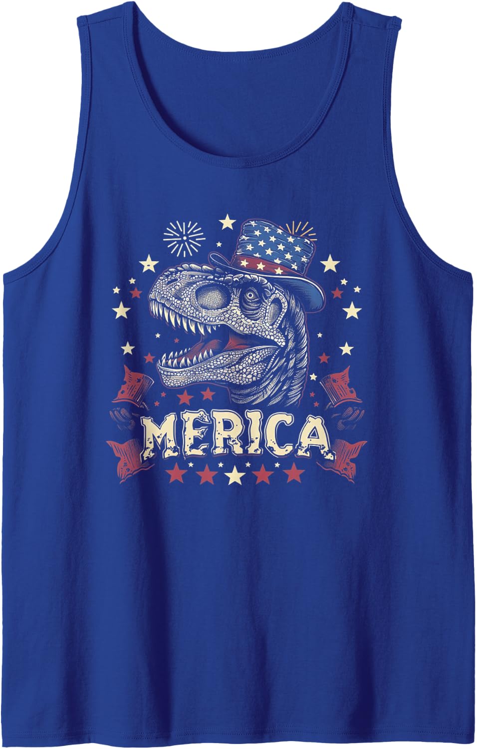 T Rex Dinosaur 4th of July American Flag America Funny Tank Top - Royal Blue