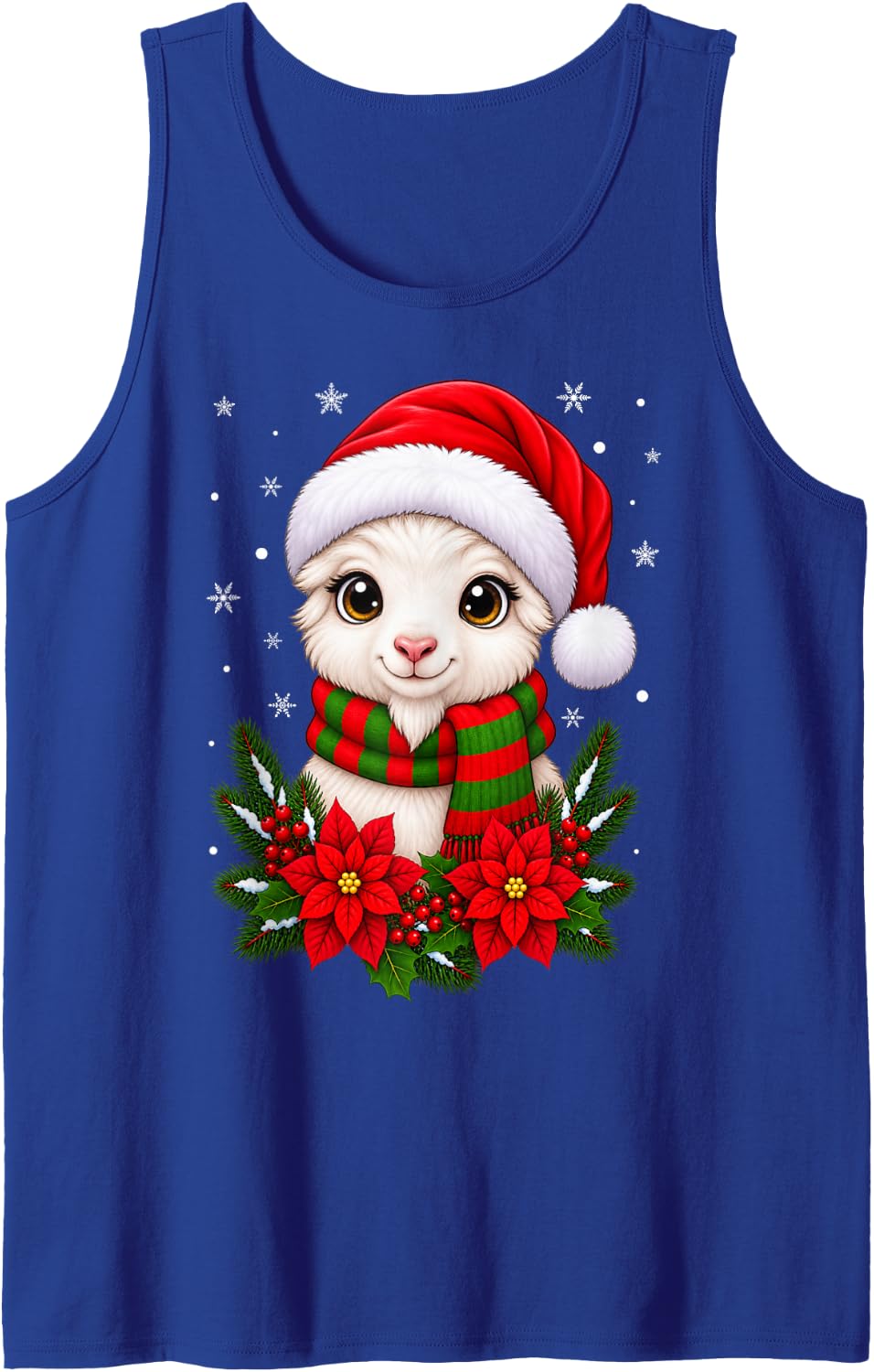 Cute Goat Animal Festive Flowers Santa Hat Goat Christmas Sleeveless Tank Top - Royal Blue