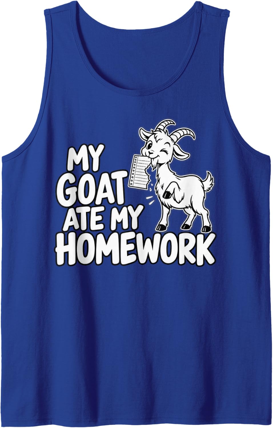 Funny Goat Ate My Homework School Humor Sleeveless Tank Top - Royal Blue