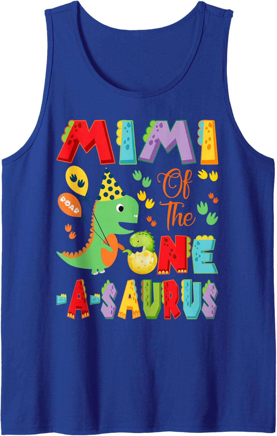 Mimi of The One-A-Saurus 1st Birthday Boy Dinosaur Tank Top - Royal Blue