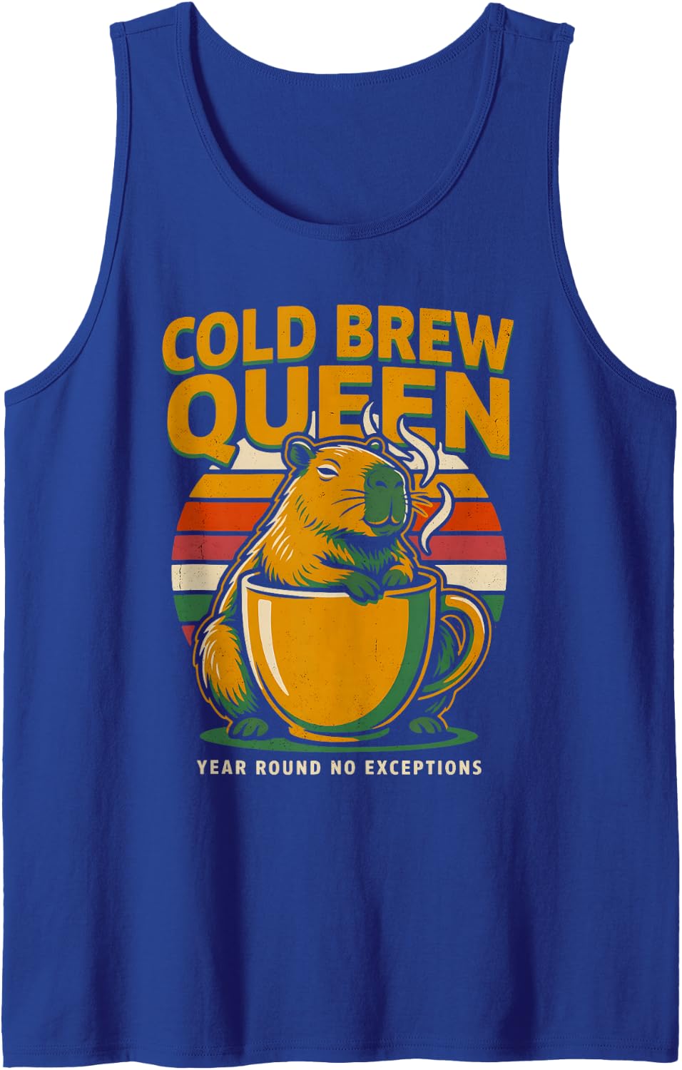 Cold Brew Queen Capybara Coffee Lover Humor Sleeveless Tank Top - Royal Blue