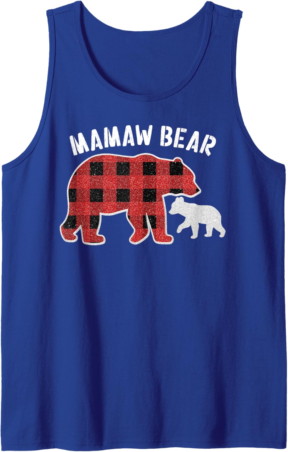 Red Plaid Mamaw Bear Buffalo Christmas Pajama Family Sleeveless Tank Top - Royal Blue