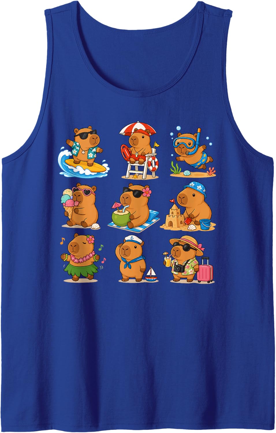 Capybara Summer Vacation Cute Beach Animal Cartoon Tank Top - Royal Blue