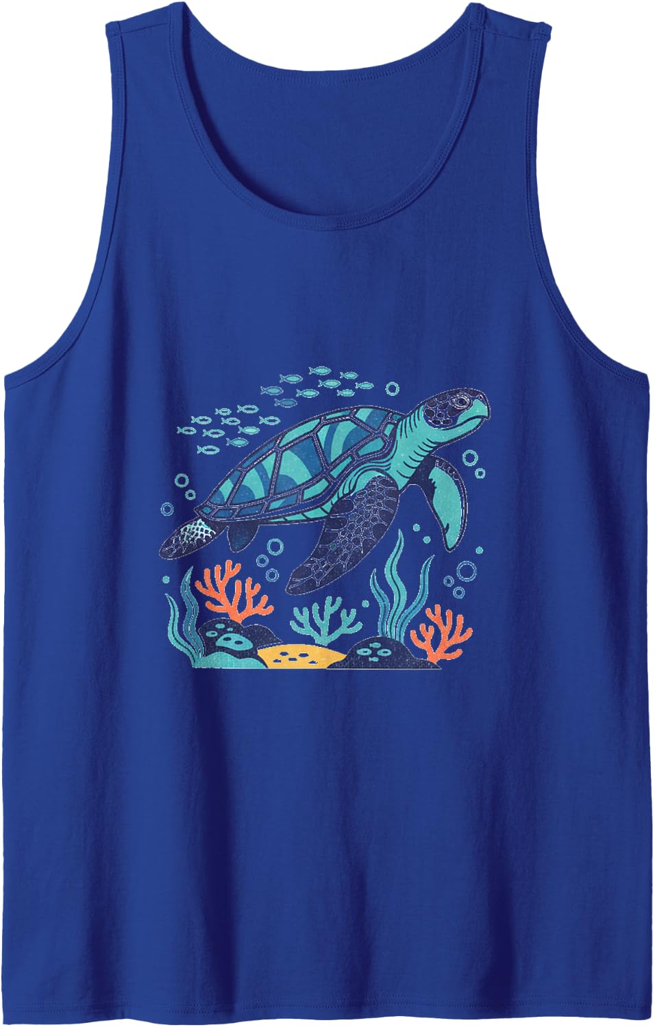 Sea Turtle Swimming Coral Reef Ocean Graphic Sleeveless Tank Top - Royal Blue