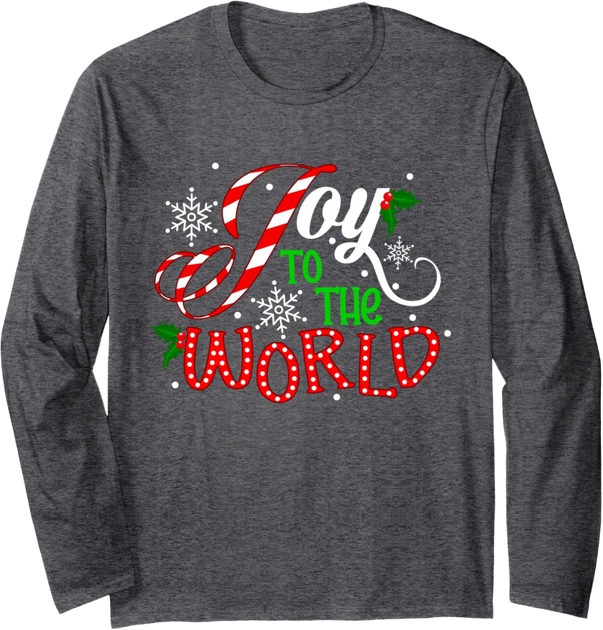 Joy to The World Candy Cane Christmas Pajamas Xmas Kids Long Sleeve T-Shirt - Adult Unisex Dark Heather Grey