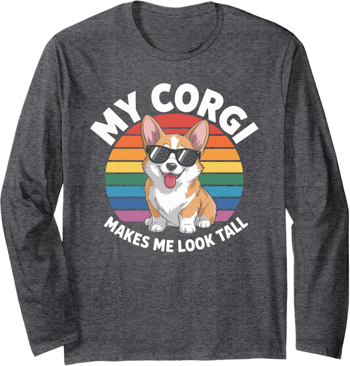 Funny Corgi Design for Men Women Kids Pet Dog Corgi Lovers Long Sleeve T-Shirt - Adult Unisex Dark Heather Grey