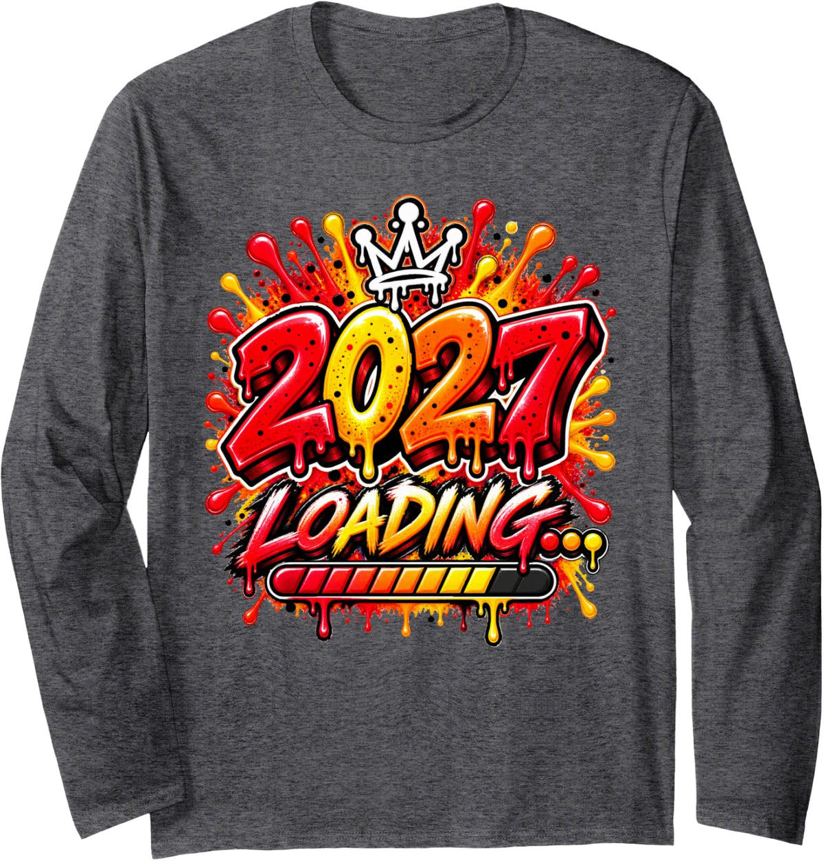 2027 Loading Colorful Graffiti New Year Design Long Sleeve T-Shirt - Adult Unisex Dark Heather Grey
