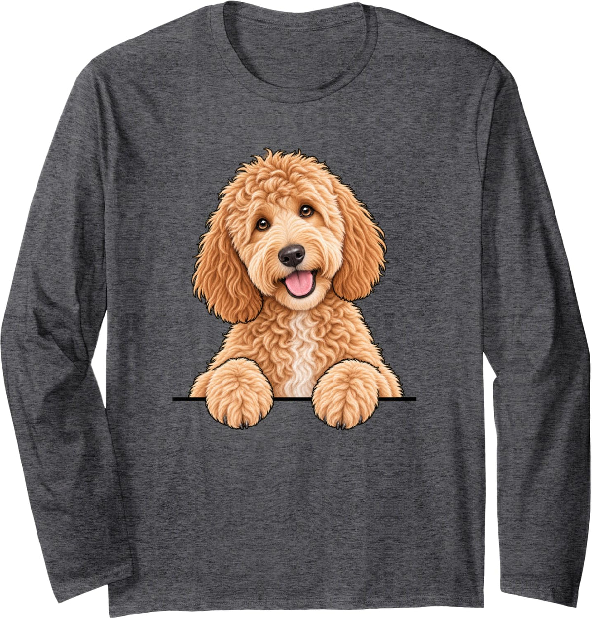 Womens Girls Moms Peeking Pocket Goldendoodle Doodle Dog Long Sleeve T-Shirt - Adult Unisex Dark Heather Grey