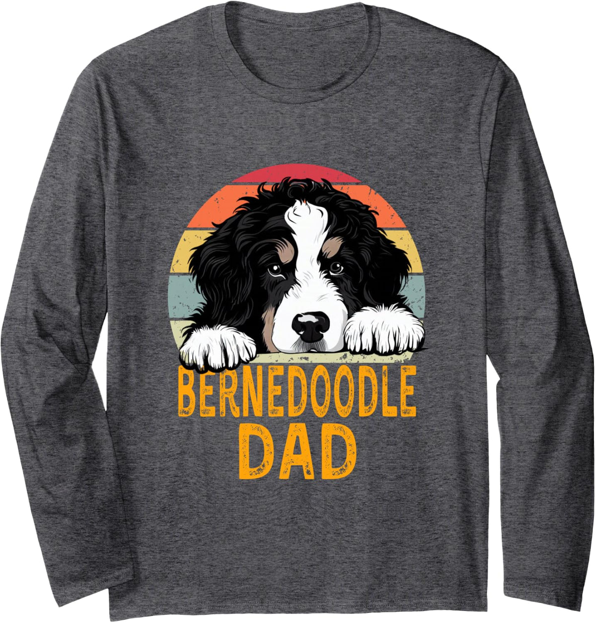 Bernedoodle Dog Dad Funny Retro My Dogs are My Cardio Long Sleeve T-Shirt - Adult Unisex Dark Heather Grey