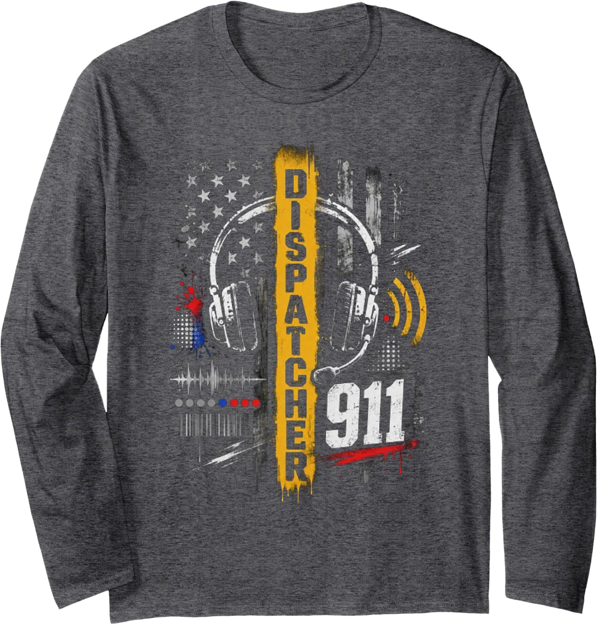 Patriot Emergency Response 911 Dispatcher American USA Flag Long Sleeve T-Shirt - Adult Unisex Dark Heather Grey