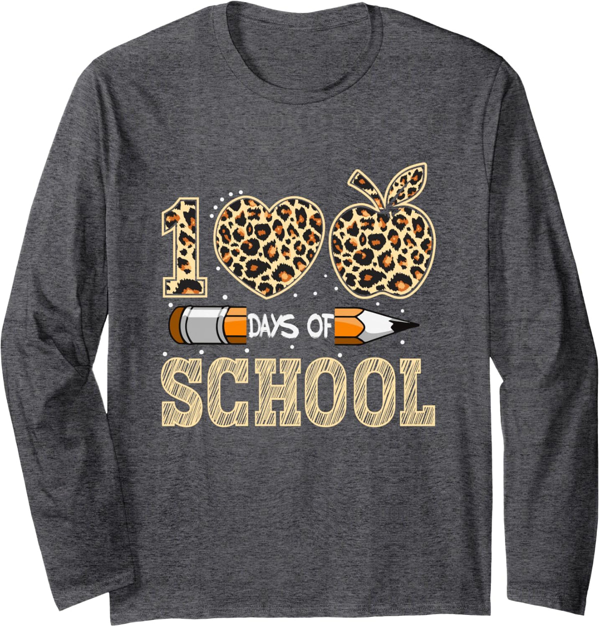 100th Day of School Teacher Shirt 100 Days Smarter Leopard Long Sleeve T-Shirt - Adult Unisex Dark Heather Grey