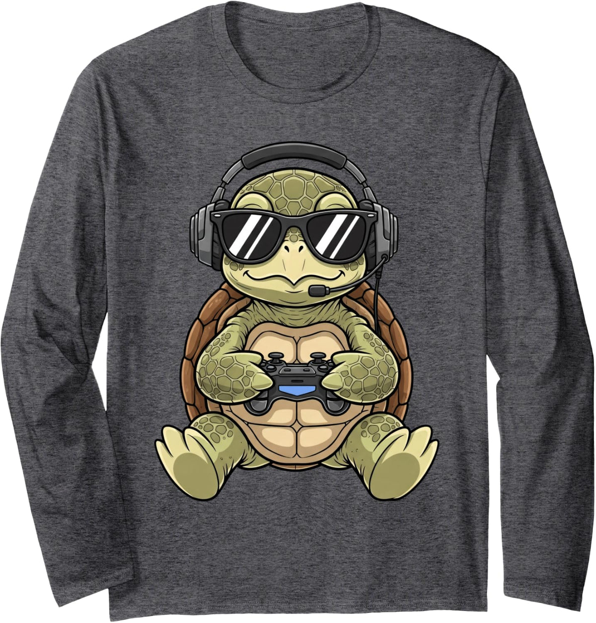 Funny Gamer Turtle Gaming Video Games Kids Birthday Party Long Sleeve T-Shirt - Adult Unisex Dark Heather Grey